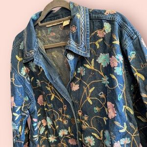 Vintage Dressbarn Embroidered Denim Shirt Jacket
